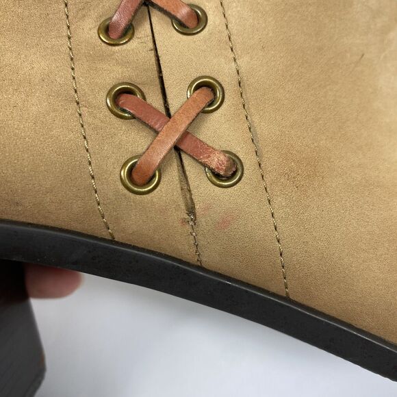 Vintage 90s Y2K Tan Square Toe Leather Heel Ankle Boots Sz 8.5 Western Hippie - Picture 6 of 9